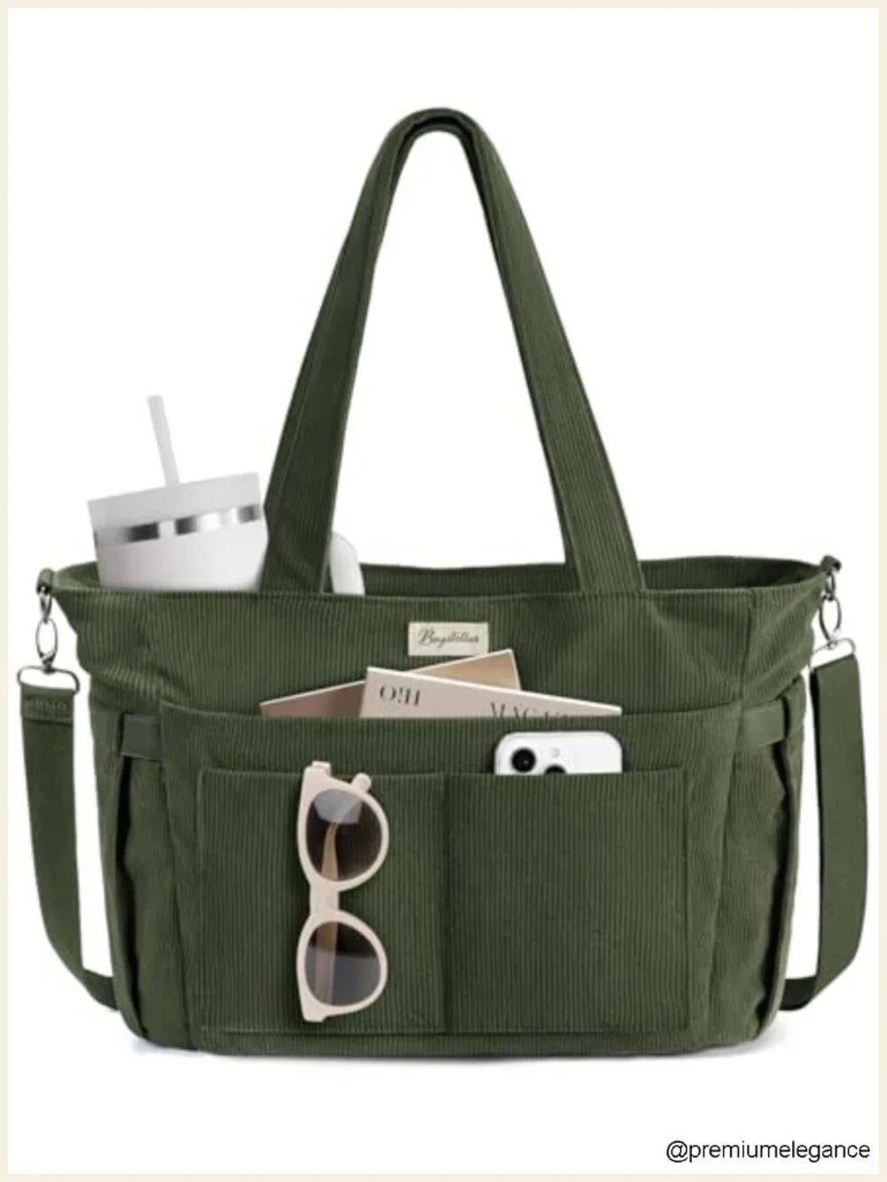 Corduroy Tote Bag with 17 Pockets, Fits 40oz Cup, Machine Washable